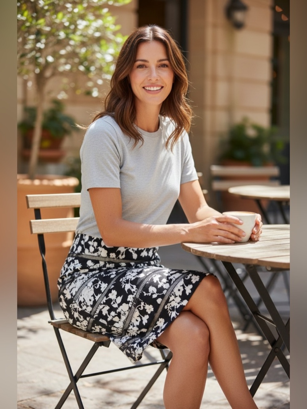 White House Black Market Black & White Floral Pencil Skirt Size 8